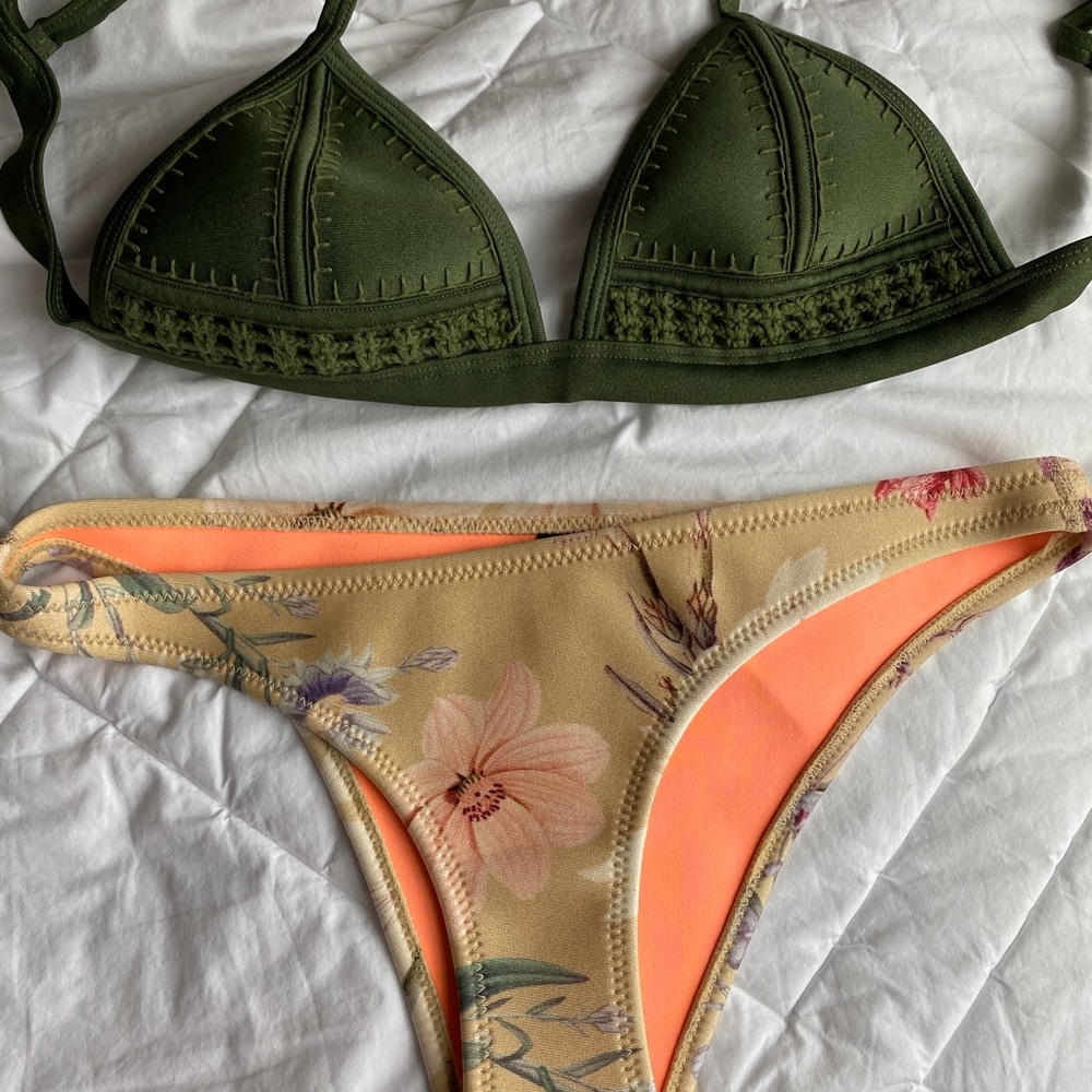 [triangl] olive floral neoprene bikini